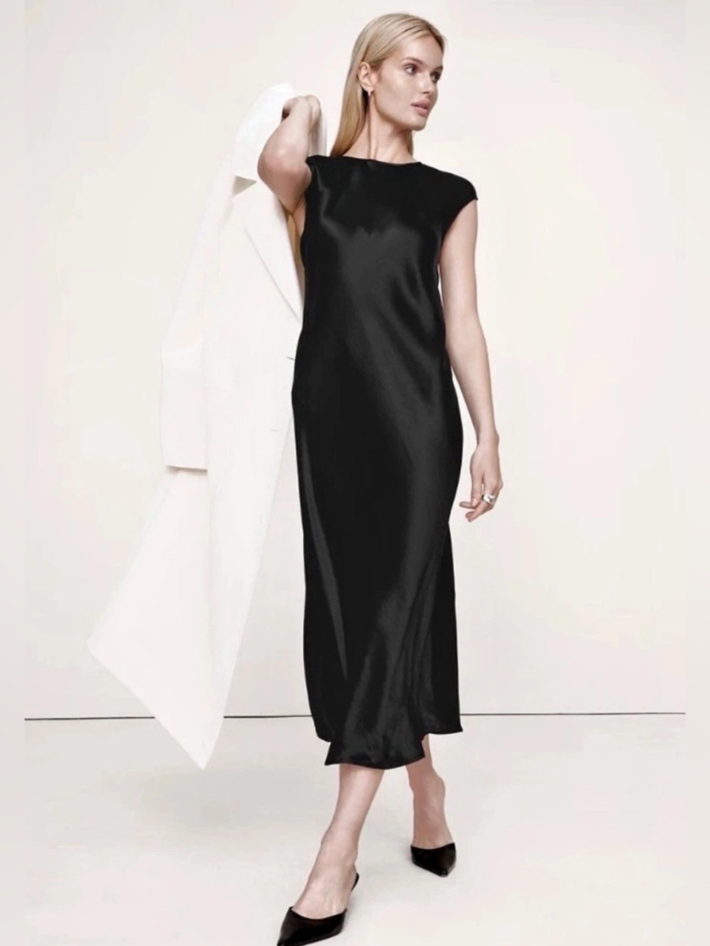 Banana Republic Silky Midi Black Dress Size XS